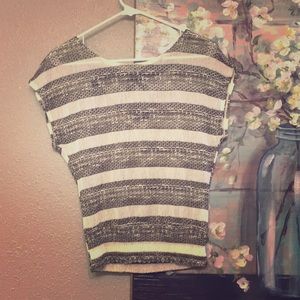 Army green & cream striped blouse